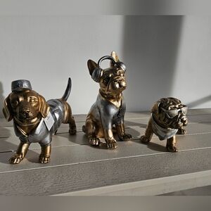 Chic Gold and Silver Dog Figurines Trio